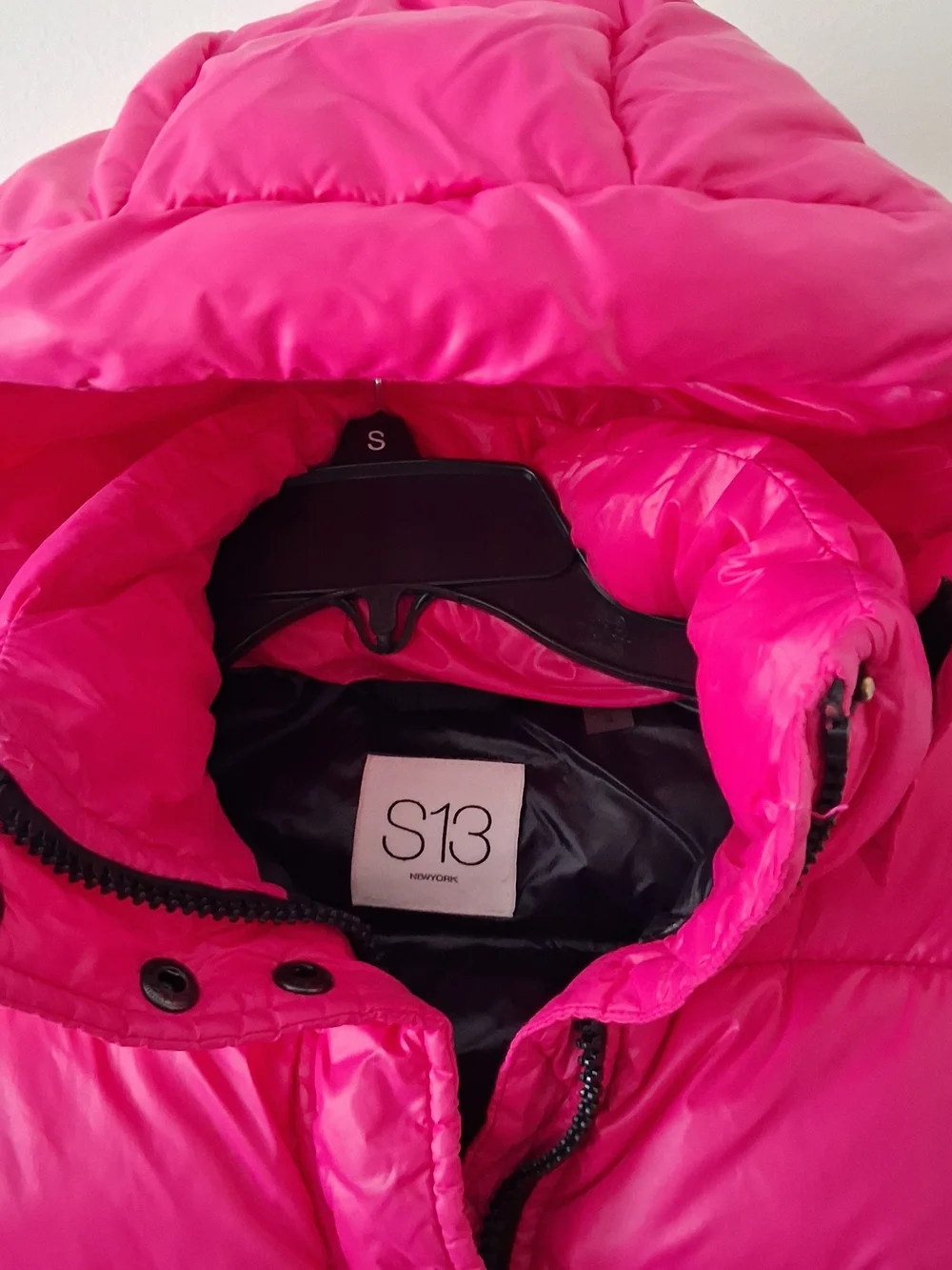 S13 New York Kids Girls Hot‎ Pink Glossy Puffer Jacket Detachable Hood Size 4